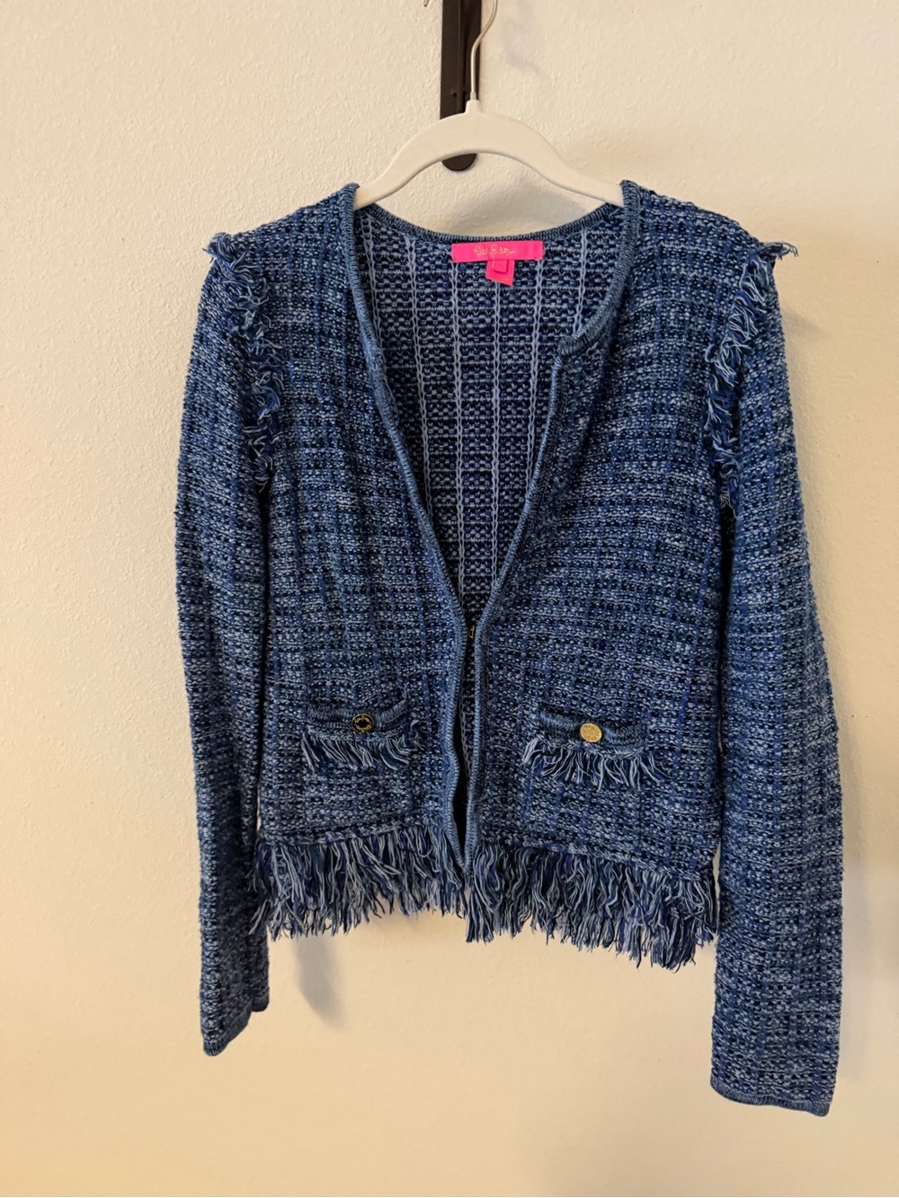 Lilly Pulitzer Simora Fringe Tweed Cardigan - Blue - Picture 4 of 11